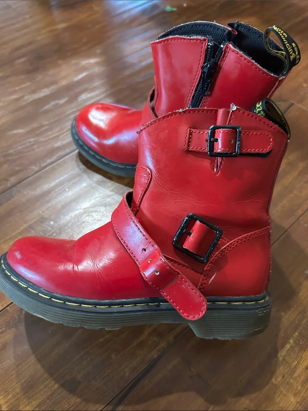 Dr. Martens Kids Red  Moto Biker Buckle Boots Youth Size 1 EU 32